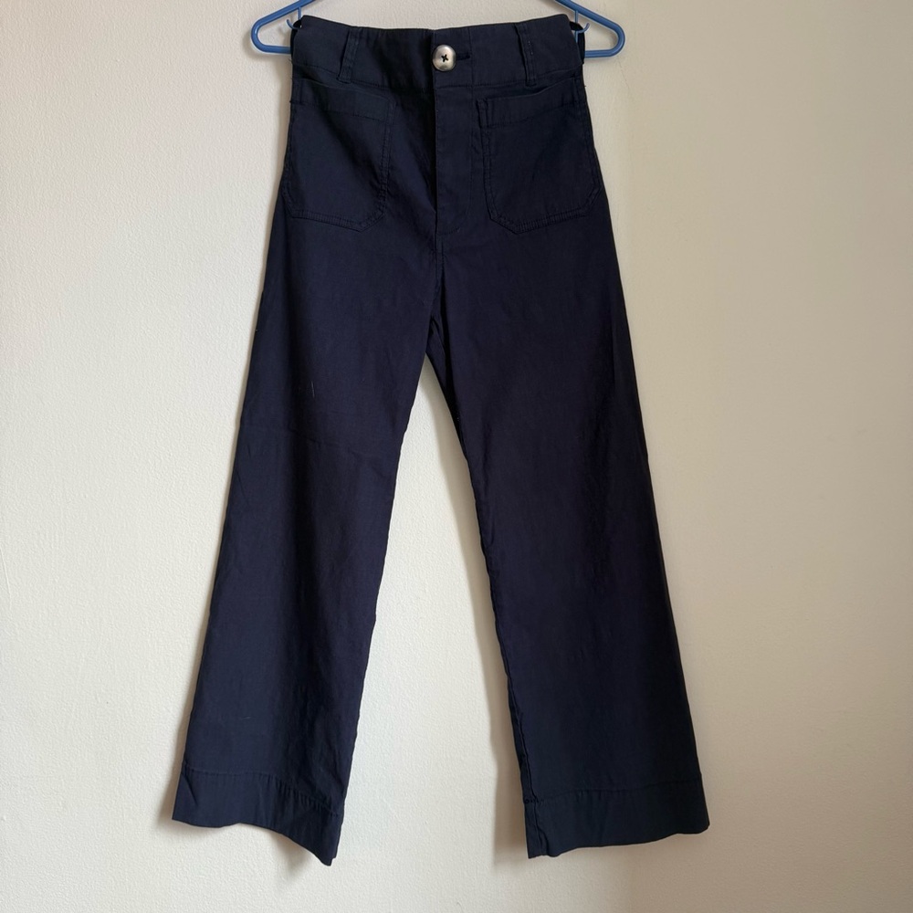 Anthropologie Deep Blue Navy Trousers Size 25 Women's Pants High Rise Stretch